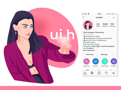 Ui blogger portrait blogger character flat illustration instagram light pink portrait art ui ui ux