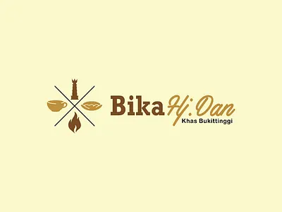 Bika Hj. Dan badge bika bukittinggi cooking culinary firewood food foodies grilled illustration indonesia jam gadang logo pancake silhouette vector west sumatera