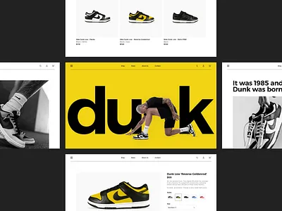 Dunk Ecommerce Concept basketball cart checkout dunk ecommerce fashion landing page layout minimal nike shoe shopping sneaker typography ui web design yellow