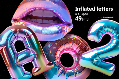 Inflated letters & shapes 3d backgrounds cyberpunk holographic inflatable letters