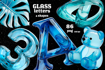 Glass letters & shapes 3d bubbles glass ice letters numbers plastic