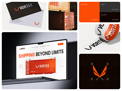 Shipping and Logistic Branding | Vortex brand mark branding cargo colors graphic design identity landing page logistics company logistics logo logo logodesign shipment shipping transport ui design ux ui visual identity visualdesign web design website