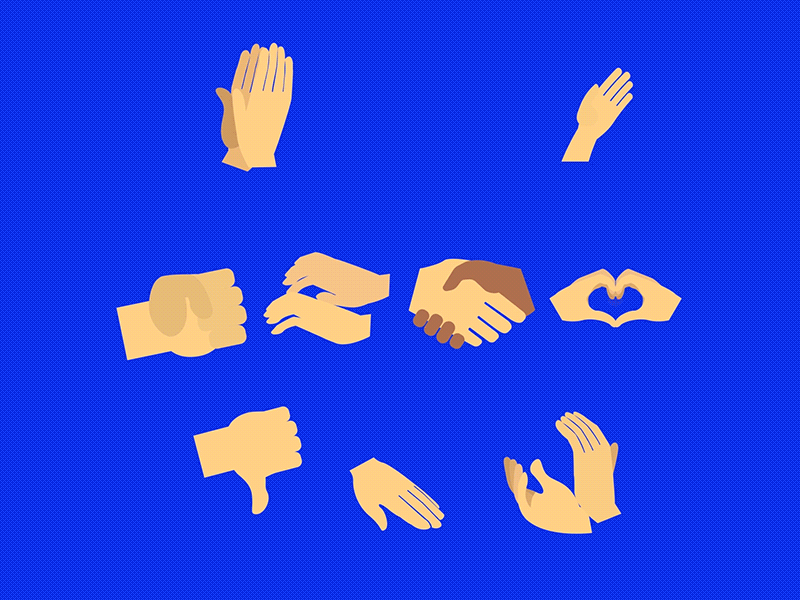 Hands after effects animation animation 2d bye clapping dislike gesture hand hand shake like motion motion design motion graphics typing