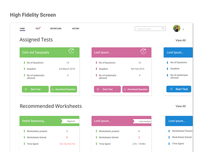 Online exam Dashboard for children typography ui ux