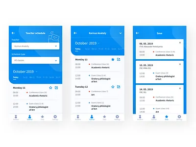 Schedule-App for University app app design app ui app ux application blue design save schedule teacher timeline ui uidesign uiux university webdesign