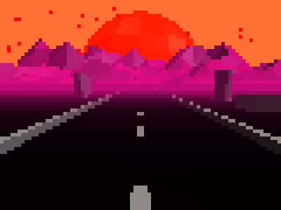 Bogus Roads Intro ~ Retrowave Pixelart animation design javascript pixelart retrowave threejs