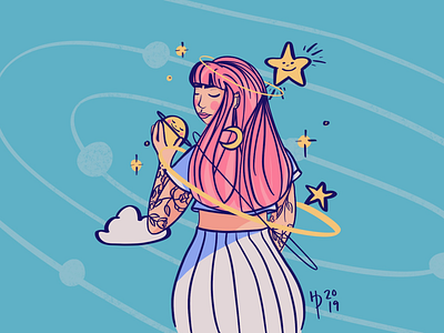 #drawthisinyourstyle Part II blue digital art digital illustration galaxy illustration instagram moon pink procreate purple space stars woman yellow