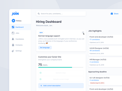 Hiring & Job Ad Platform – Dashboard board clean dashboard graphs hiring joblisting light minimal modern screendesign ui ux webapp website