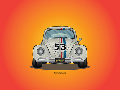 Herbie lives art background bettle bug car digital drawing herbie illustration love orange print retro vector volkswagon vw