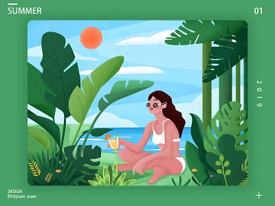 Summer beach girl plant swimsuit 厂 女孩 插图 海滩 花卉 设计