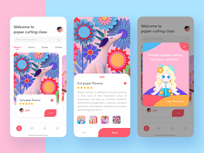 Paper cut pages app design ui ux