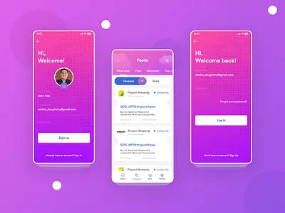 Coupon App Sign in and Dashboard 2019 trend app app design dashboard mobile ui signup ui ui design user experience userinterface ux design