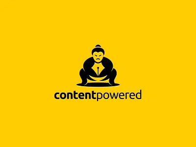 CONTENT POWERED concept design head icon illustration isolated logo logotype negative space logo pen pencil power sign strong sumo symbol technology