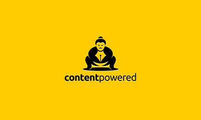 CONTENT POWERED concept design head icon illustration isolated logo logotype negative space logo pen pencil power sign strong sumo symbol technology