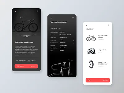Bicycles eccomerce shop app bicycle bicycle shop bile clean futurism interface mininal mobile mobile app shop store ui