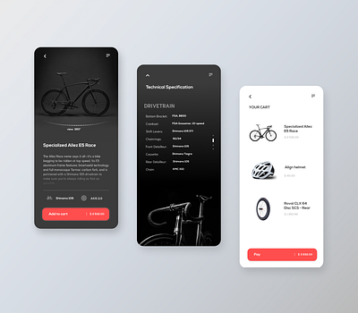 Bicycles eccomerce shop app bicycle bicycle shop bile clean futurism interface mininal mobile mobile app shop store ui