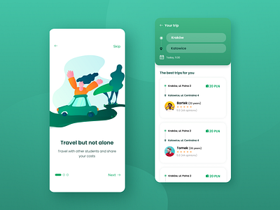 Carpooling App Concept carpooling design green illustraion mobile app mobile app design mobile ui ridesharing ui uidesign ux design