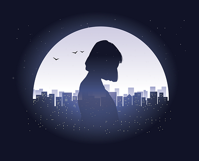 Loneliness alone city girl illustration landscape loneliness night shamin