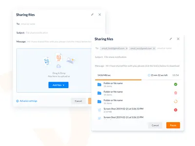 File sharing drag and drop email file file manager file sharing folder form product design progressbar share sharing upload web