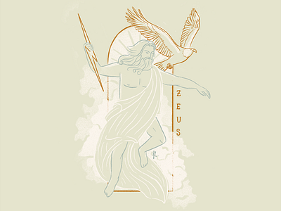 Zeus art deco clouds eagle god greek gods illustration lightning line art mythical sky