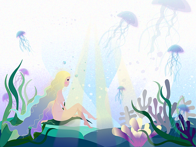 Mermaid under the sea 2d art character design design fish girl illustration jellyfish mermaid nature sea sunlight water