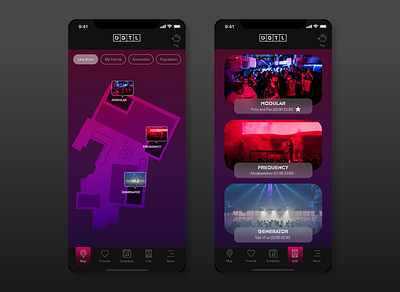 It'sAlive music festival app app design festival gradient live music map mobile music ui ux