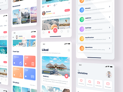 Travel App 04 app application card design colorful icon illustraion interaction mobile photos pink product design profile social app tour travel trip ui user experience user interface ux