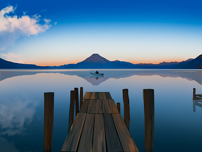 Wooden bridge boating bridge dusk illustration landscape