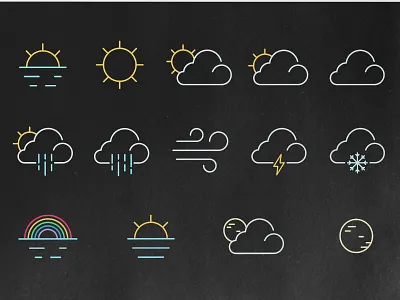 Weather icon set admin branding business card cloud design designer duelofdoves galaxy icon icons lightning logo minimal rain rainbow sunny typography ux vector weather
