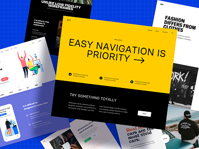 Wireframe prototyping pack brutal brutalism header startup ui kit ux yellow