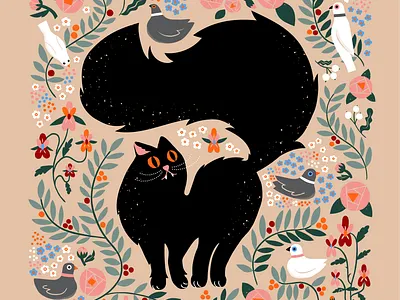 Hello Kitty bird illustration cat cats character character design colorful cute flat color illustration leena kisonen nature pastels pigeon scandinavian