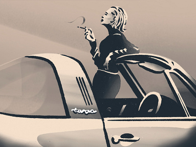 Cig Break auto car girl illustration porsche speed twotone