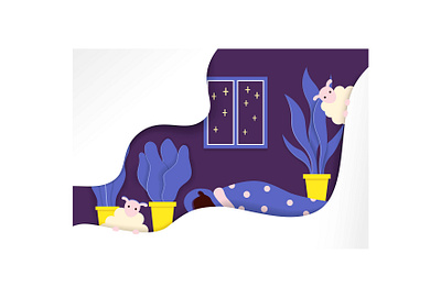 Flat illustration "midnight" black woman blue design flat flat design flat design girl illustration illustrator interior midnight minimal night time room sheep sleep vector