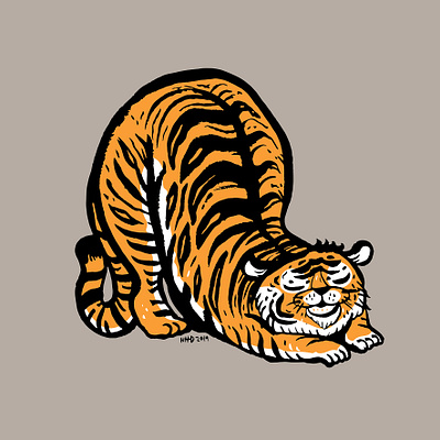 Tiger stretching animal asian cartoon character drawing illustration poster stretching tigers vector yoga