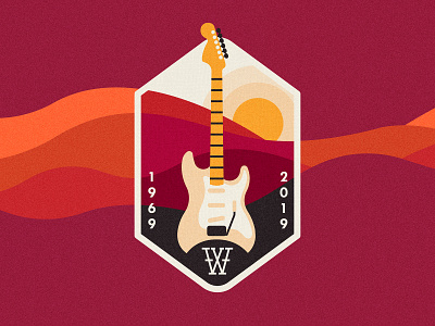 Woodstock 50 / 2 art badge design drawing fender graphic guitar history illustration landscape logo music patch patchdesign stratocaster summer sun texture vector woodstock