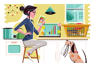 Working From Home design dog illustration editorial illustration kitchen