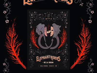 Elephant Riders Poster concert design elephant riders illustration music poster rock stoner