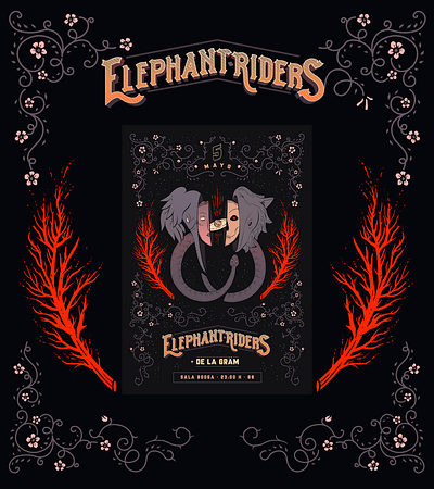 Elephant Riders Poster concert design elephant riders illustration music poster rock stoner