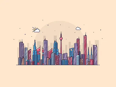 City skyline berlin cityscape clouds dribbble invite dribbble invite giveaway flat illustration graphic design illustration illustration art shanghai skyscraper vienna zurich