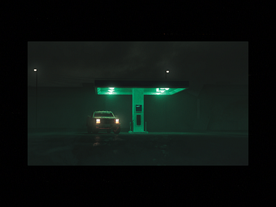 Self Service — Render art atmospheric dark fog gas station green moody render truck