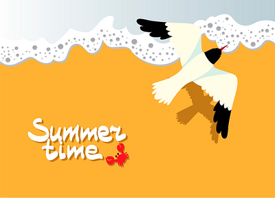 Summer time crab design illustration seagull summer surf vector wave