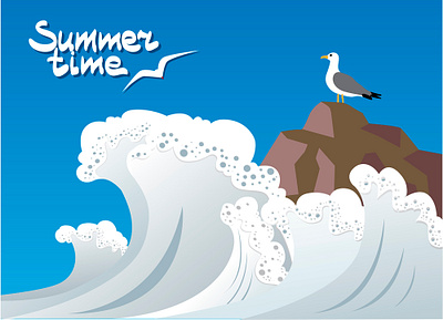 Summer time design illustration rock seagull summer surf vector wave