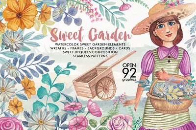 Watercolor Sweet Garden cards design flower frames gardens graphic illustration invitations leaves pattern watercolor