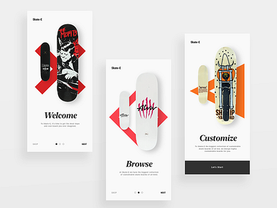 Skateboard Onboarding - DailyUI 023 app appdesign branding customize dailyui ecommerce minimal mobile onboarding skate skateboard ui ux