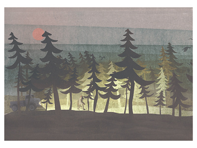 in the woods 2 artwork bookillustration clouds digital art editorial art editorial illustration forest illustration story