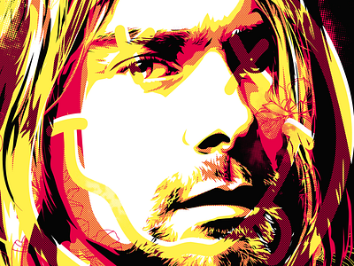 A little bit kurt halftone illustration kurt cobain nirvana singer song writer tribute vector practice