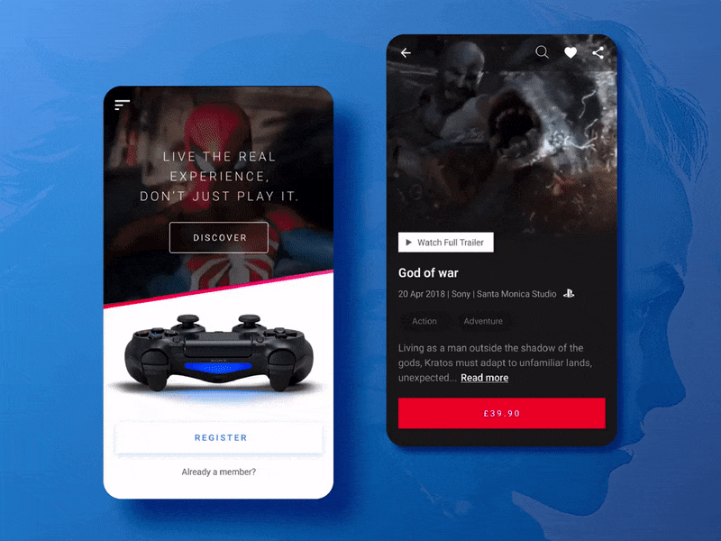 Game Digital Store | UI Challenge animation digital games gaming gif god of war interface iphone mobile playstation ps4 register sony spiderman store ui uiux