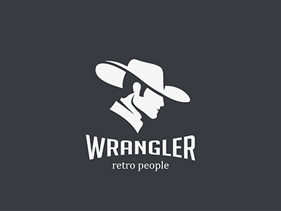 Wrangler Cowboy Logo cowboy hat head logo logotype negative retro space style vintage wrangler