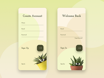 Sign in / Sign up UI for a plants online shop account app color log in login plants register shape sign in sign up signin signup