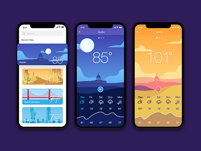 Weather App app austin designer chuckmcquilkin design designer illustration typography ui ux weather weather app